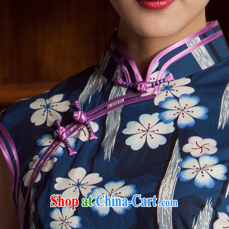 Huan Zhu Ge Ge 2014 spring and summer new flowers, bilateral, the pure cotton short cheongsam dress girls blue 3 XL, giggling, shopping on the Internet