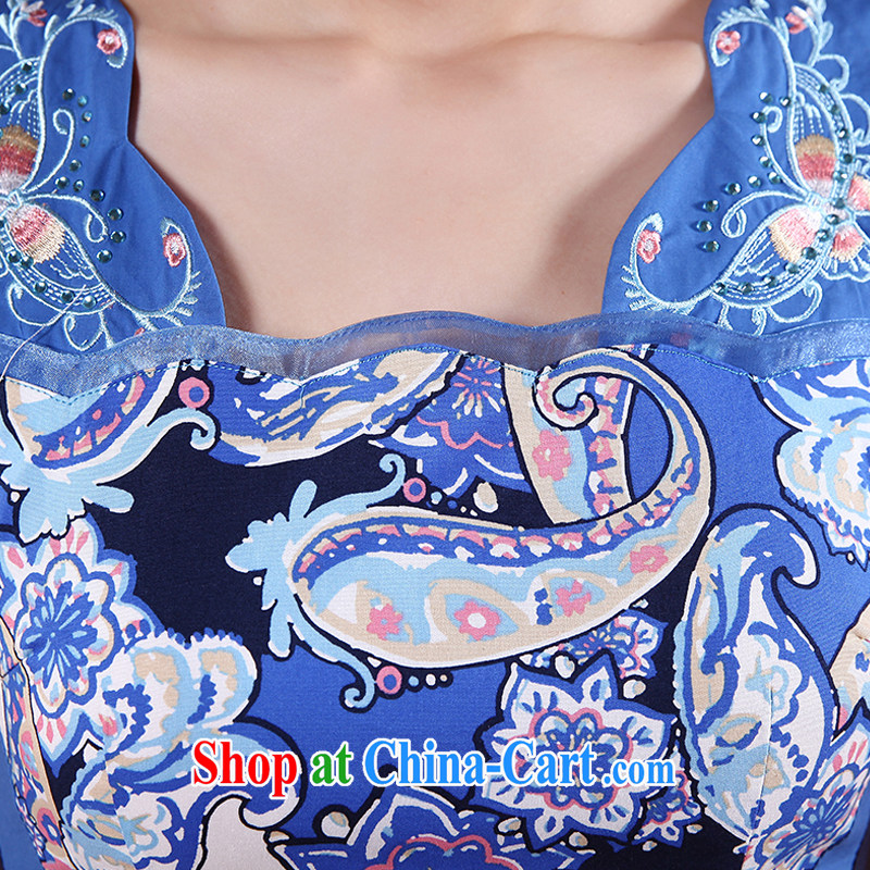 Morning dresses, new summer retro short improved stylish Chinese qipao dress short-sleeved low collar dresses 564,111 blue XXL, morning land, online shopping