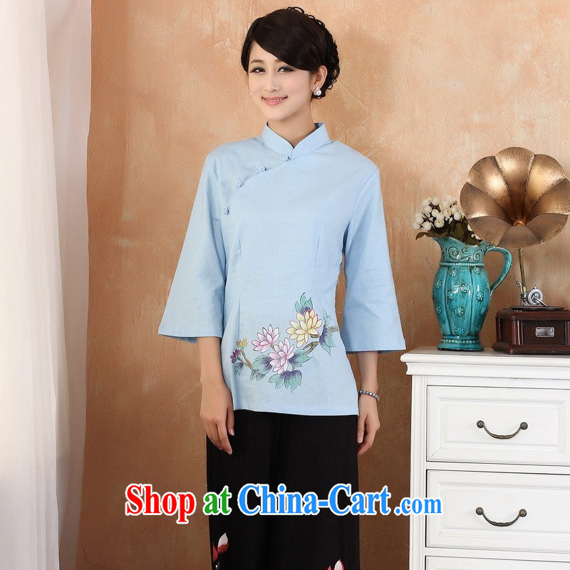 Nigeria, the 2014 new summer hand drawing the case, Chinese improved cotton the cheongsam - 1 blue S, Nigeria, and shopping on the Internet