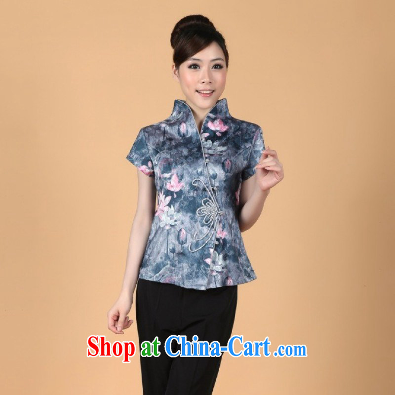 Floor is still building the new summer clothes, for coin short-sleeved stamp cheongsam girls - 1 gray M. The property is still property, shopping on the Internet