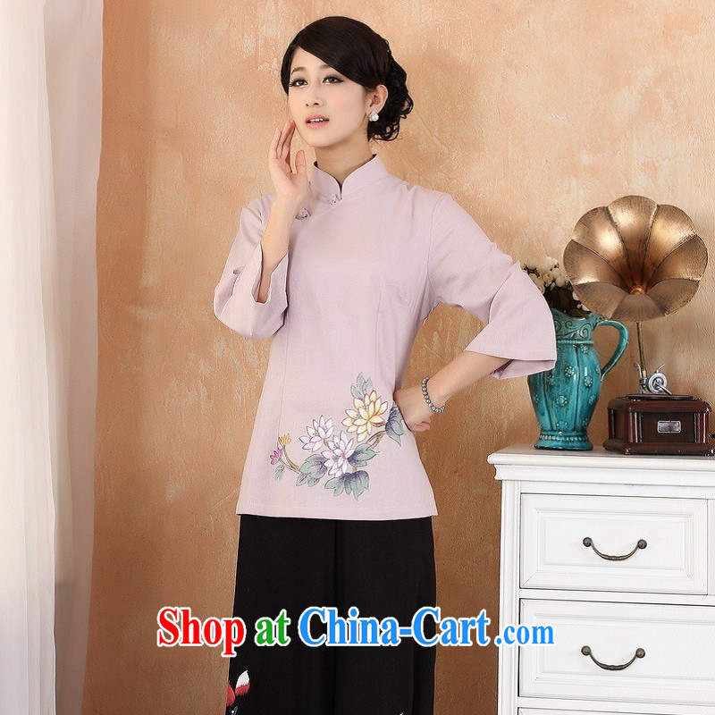 The building is building new summer season girls hand drawing the larger Chinese improved cotton the cheongsam dress - 3 purple L