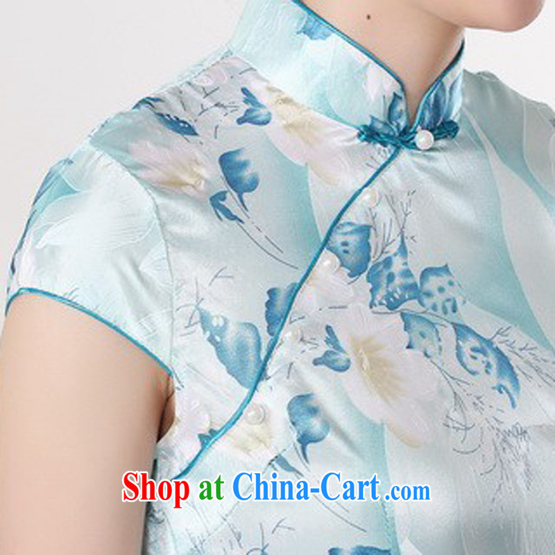 Jessup, new stylish and improved female is present stamp duty short-sleeve cheongsam dress female LJ 5132 light blue XL, Jessup, and shopping on the Internet