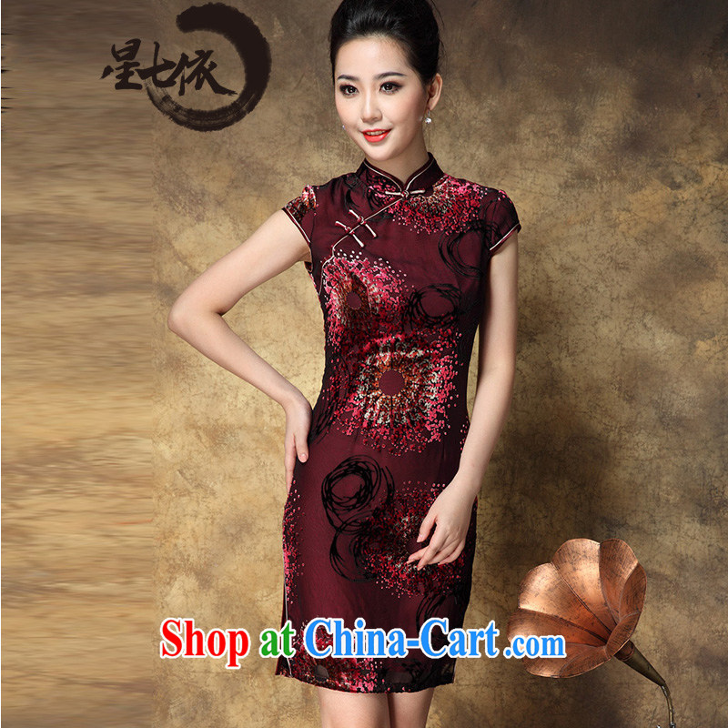 _ 7 to 2014 summer new female silk, velvet high-end beauty cheongsam dress dresses picture color 3XL