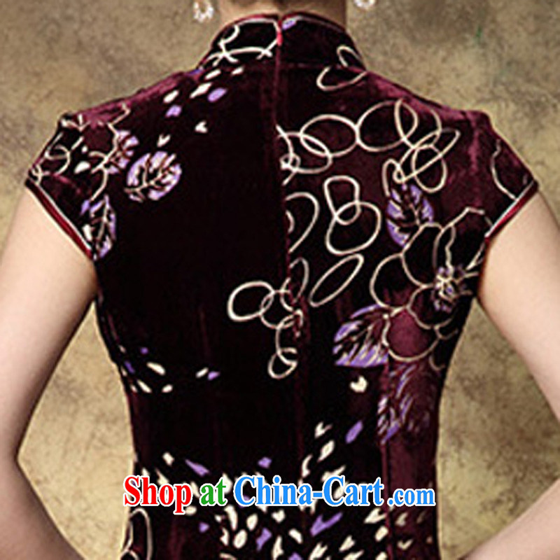 * 7 according to 2014 summer new female gold velour short improved retro the forklift truck burned flower cheongsam stamp beauty dresses picture color 3XL, star 7 (XINGQIYI), on-line shopping