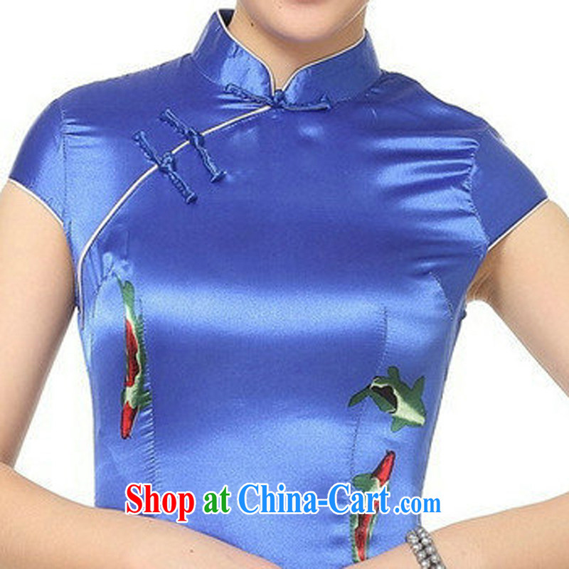 Jessup, summer new, improved retro Ethnic Wind, short-sleeved dresses cheongsam Chinese TD 0183 #PO blue XXL, Jessup, and, on-line shopping