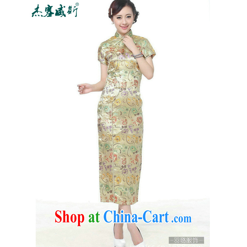 Jessup, new stylish improved embroidery, for long, 10 grain charge-back dresses cheongsam Chinese TC 0002 _gold XXXL
