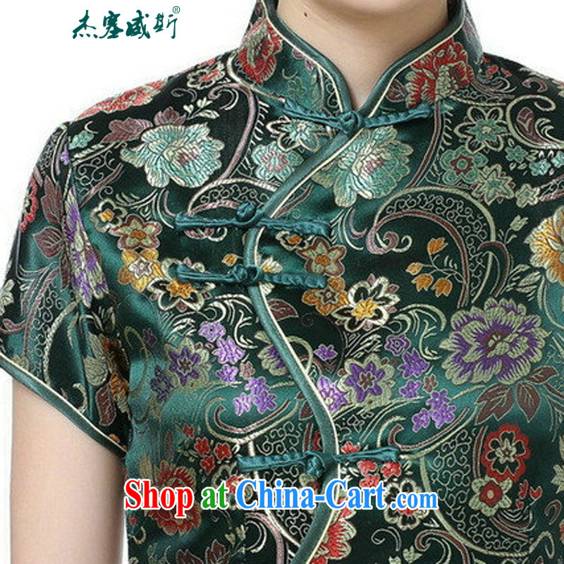 Jessup, new, Retro Ethnic Wind improved 10 tablets for short-sleeved, for long dresses cheongsam Chinese TJ 0027 #green XXXL, Jessup, and shopping on the Internet