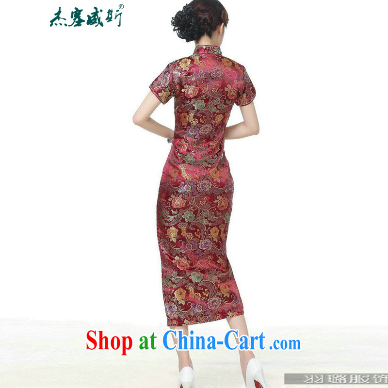 Jessup, new, Retro Ethnic Wind improved 10 tablets for short-sleeved, for long dresses cheongsam Chinese TJ 0028 #wine red XXXL, Jessup, and, on-line shopping