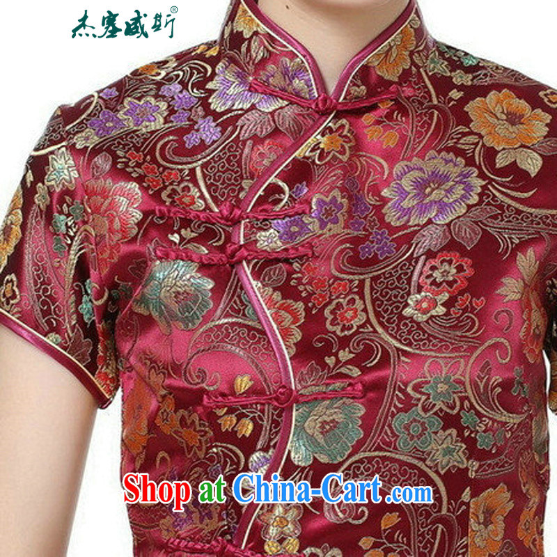 Jessup, new, Retro Ethnic Wind improved 10 tablets for short-sleeved, for long dresses cheongsam Chinese TJ 0028 #wine red XXXL, Jessup, and, on-line shopping
