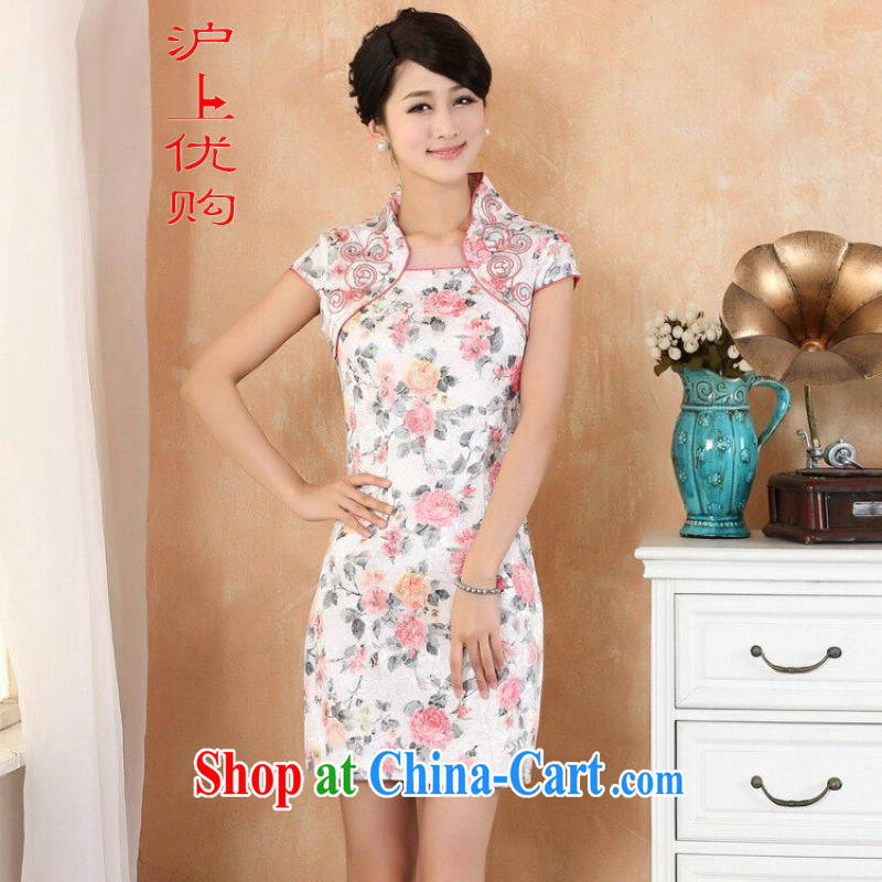 Shanghai, optimize purchase dresses summer improved retro dresses, for pure cotton stamp Chinese improved cheongsam dress short white 2XL recommendations 120 - 130 jack
