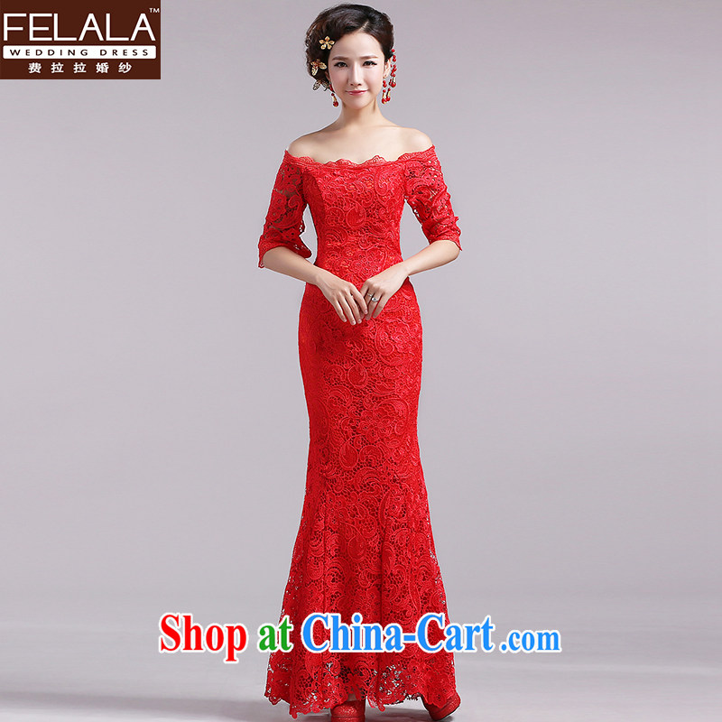 Ferrara a Field shoulder water-soluble lace bows serving red bridal long gown cuff in a strap with spring, Suzhou S shipping