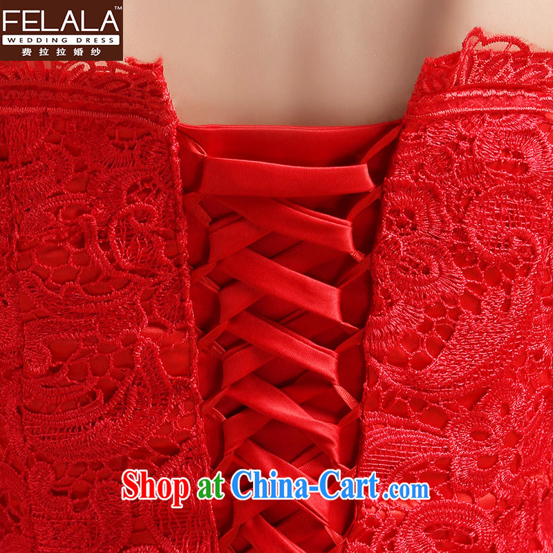 Ferrara a Field shoulder water-soluble lace bows serving red bridal long gown, the cuff straps with spring, Suzhou S shipping, La wedding (FELALA), online shopping