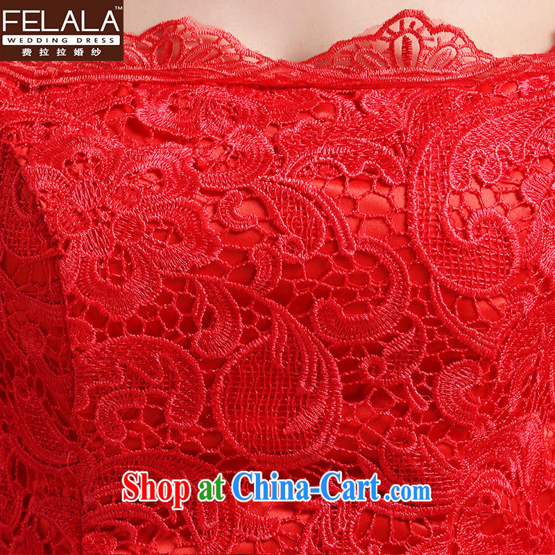 Ferrara a Field shoulder water-soluble lace bows serving red bridal long gown, the cuff straps with spring, Suzhou S shipping, La wedding (FELALA), online shopping