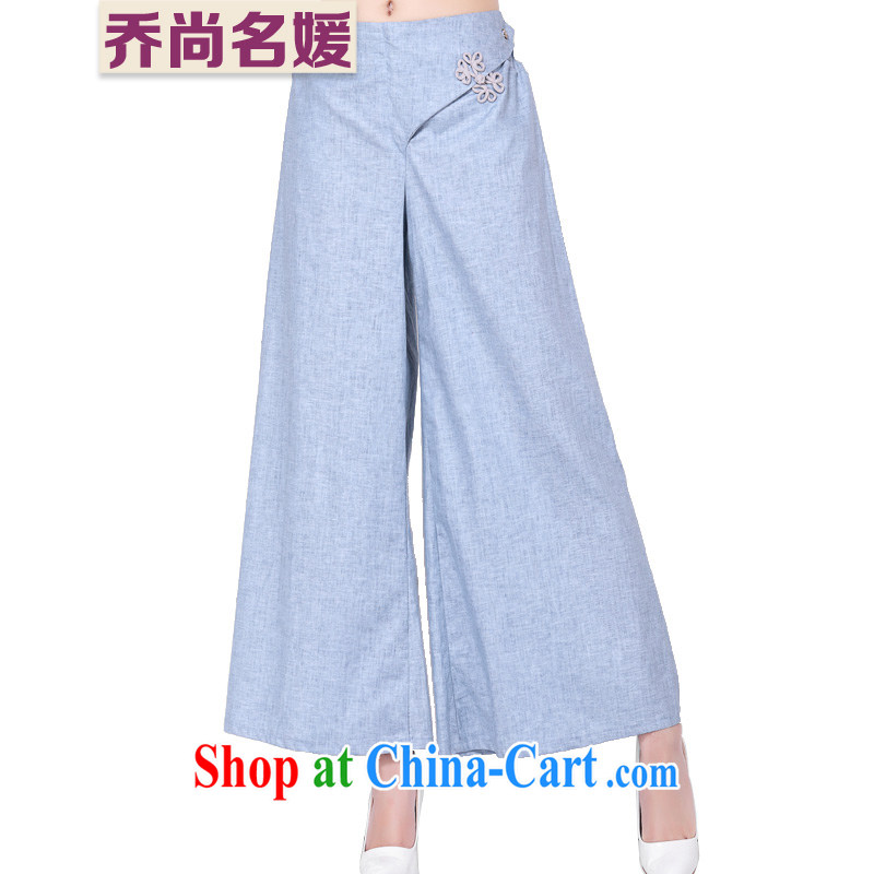 Cotton Ma Ethnic Wind female pants and skirts girls summer Chinese Elastic waist short pants KZ 001 blue are code
