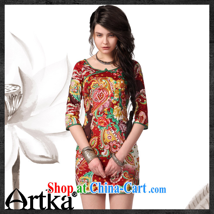 Artka the Wild Green manuring red thin stamp summer new women Sai Kung Satin dresses, 7 cuff dress LA 11,048 C spend M pictures, price, brand platters! Elections are good character, the national distribution, so why buy now enjoy more preferential! Health