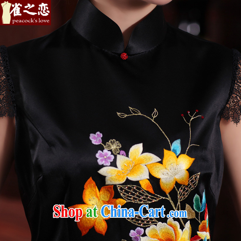 Bird lovers of nomination, aromatic 2015 spring new traditional hand made embroidered heavy Silk Cheongsam QD 465 Black - pre-sale 15 days out XL, birds love, and shopping on the Internet