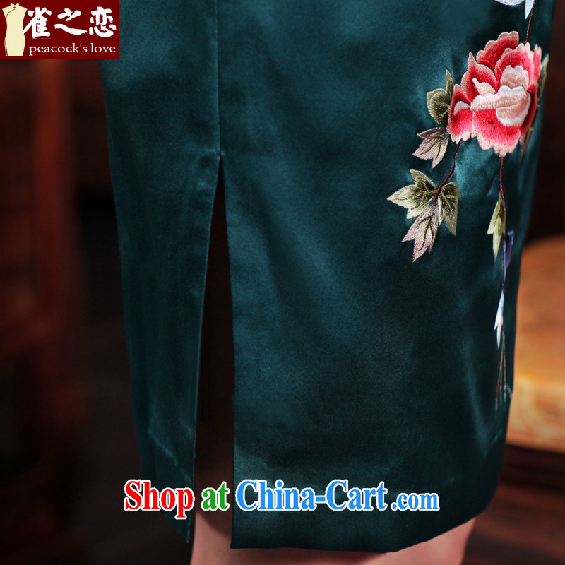 Birds love, deplored on the 2015 spring new traditional hand embroidered 100% heavy Silk Cheongsam QD 461 green XL, birds love, and shopping on the Internet