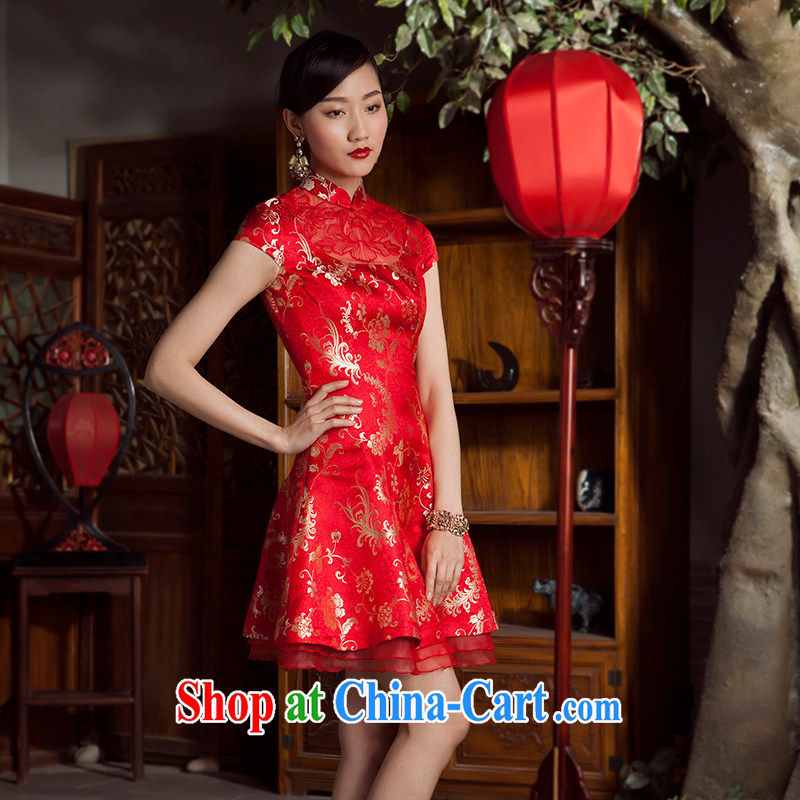 Princess New Products Listing stylish improved cheongsam dress short dress cheongsam dress red L, giggling, shopping on the Internet