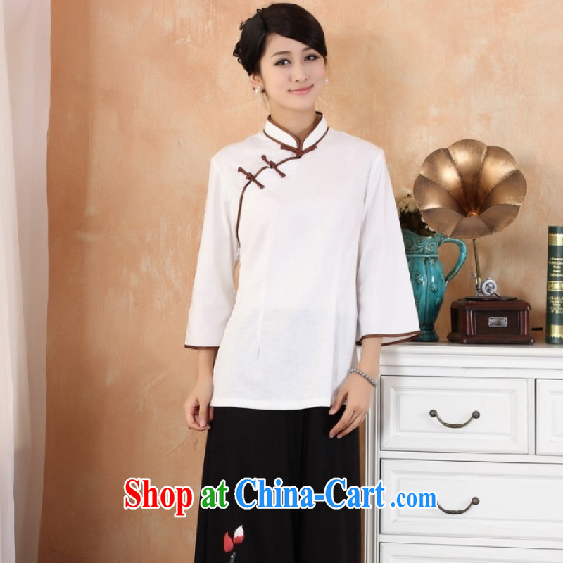 Kam-world the Hyatt national costume art, small fresh cotton the maximum code Chinese female improved cheongsam, served 9 cuff Tang on her summer house film photography clothing women's clothing white L, Kam-world, Yue, and shopping on the Internet