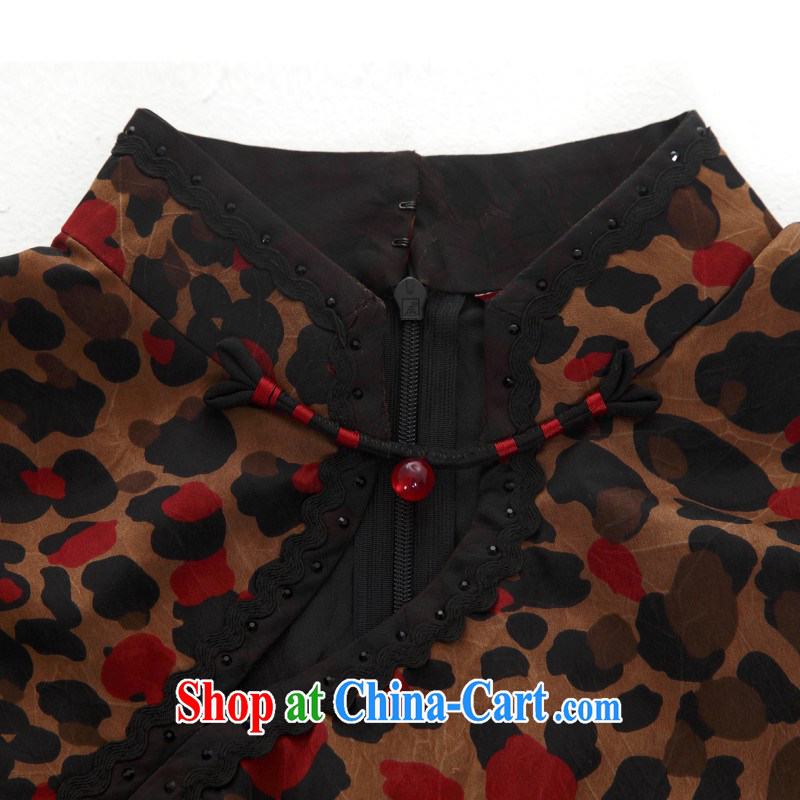 Wood is really a summer 2015 new Chinese elegant leopard print Silk Cheongsam dress 11,585 08 coffee the red point XXL, wood really has, on-line shopping