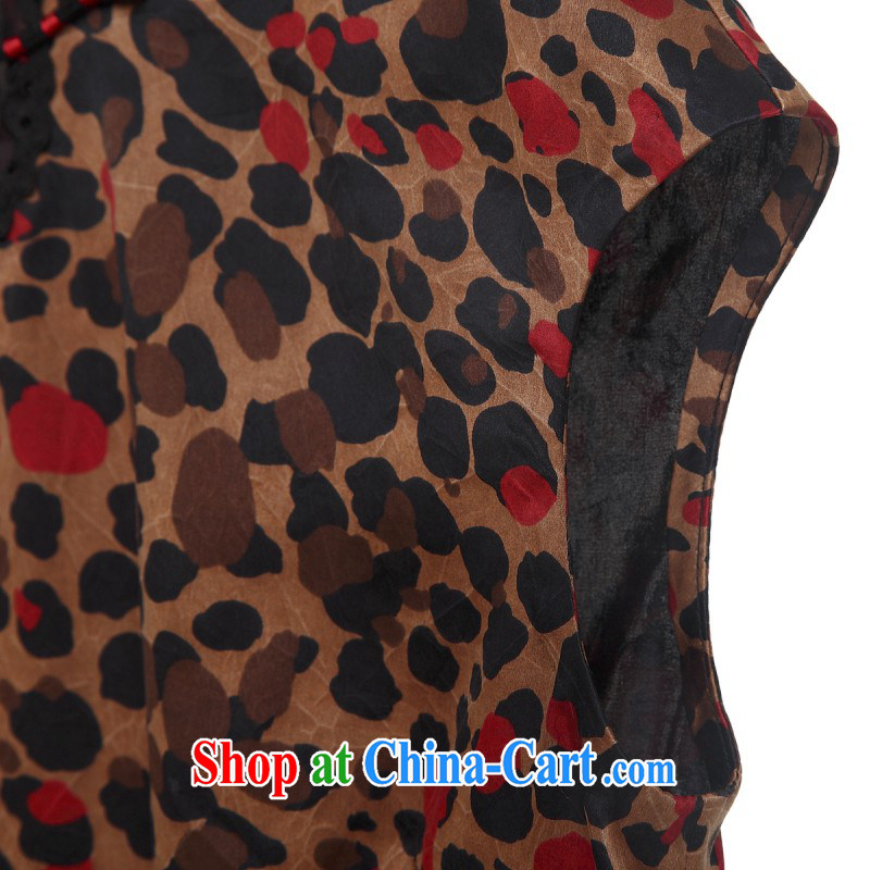 Wood is really a summer 2015 new Chinese elegant leopard print Silk Cheongsam dress 11,585 08 coffee the red point XXL, wood really has, on-line shopping