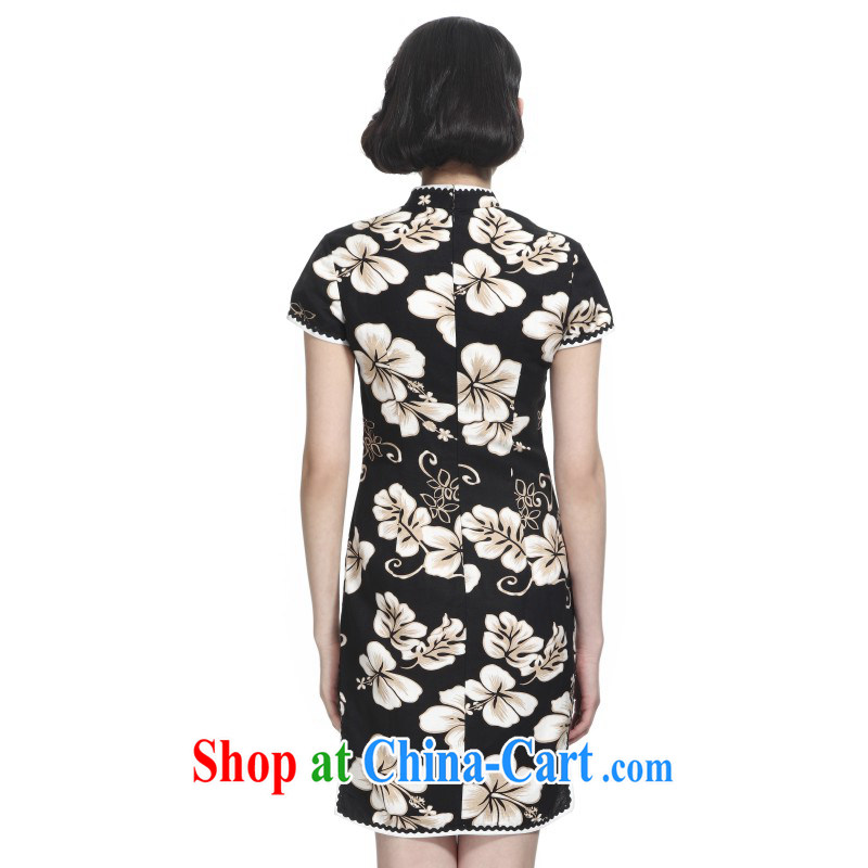 Wood is really the 2015 new Chinese floral improved qipao cotton half sleeve winter dresses 11,573 - 1 white-on-black flower XXL, wood really has, shopping on the Internet
