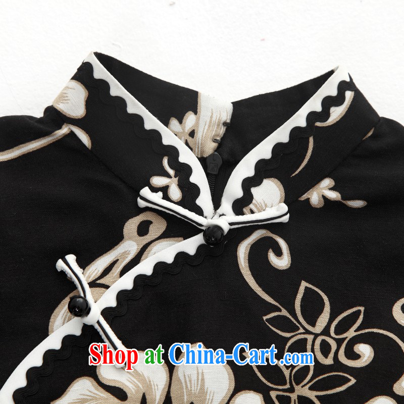 Wood is really the 2015 new Chinese floral improved qipao cotton half sleeve winter dresses 11,573 - 1 white-on-black flower XXL, wood really has, shopping on the Internet