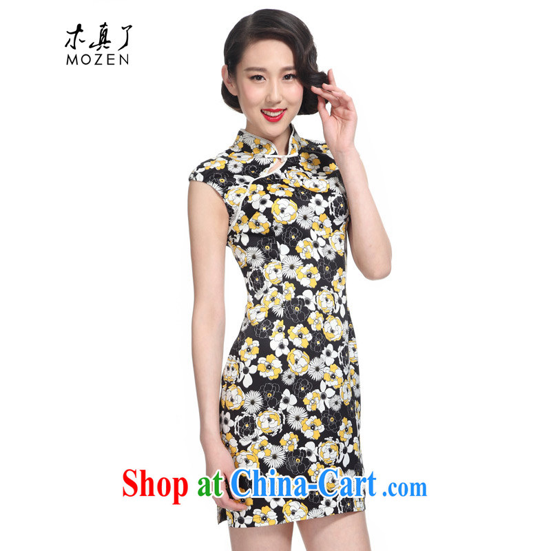 Wood is really the 2015 new stamp beauty dresses summer Chinese improved cheongsam 32,429 13 light yellow XXL