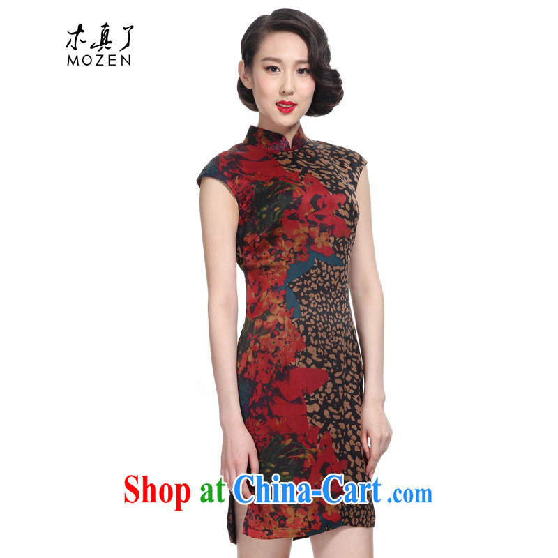 Wood is really the 2015 spring and summer New Silk Leopard stamp short cheongsam Chinese dresses 00 32,459 mottled XXL _B_