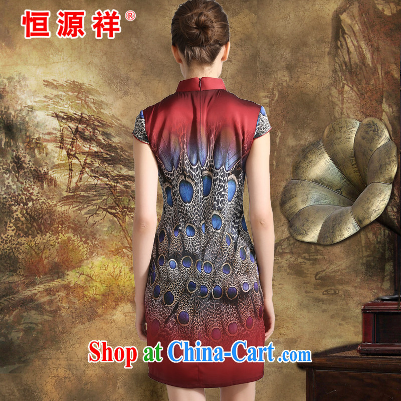 HANG SENG Yuen Cheung-2015 spring and summer new, Ms. dos santos cheongsam silk further skirts, for female stamp Silk Dresses red XXL, Hengyuan Cheung, shopping on the Internet