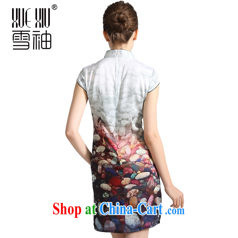 Snow cuff 2014 spring and summer Jurchen, Silk Cheongsam sauna silk heavy silk Silk Dresses stamp silk skirt white M, snow cuff (xuexiu), online shopping