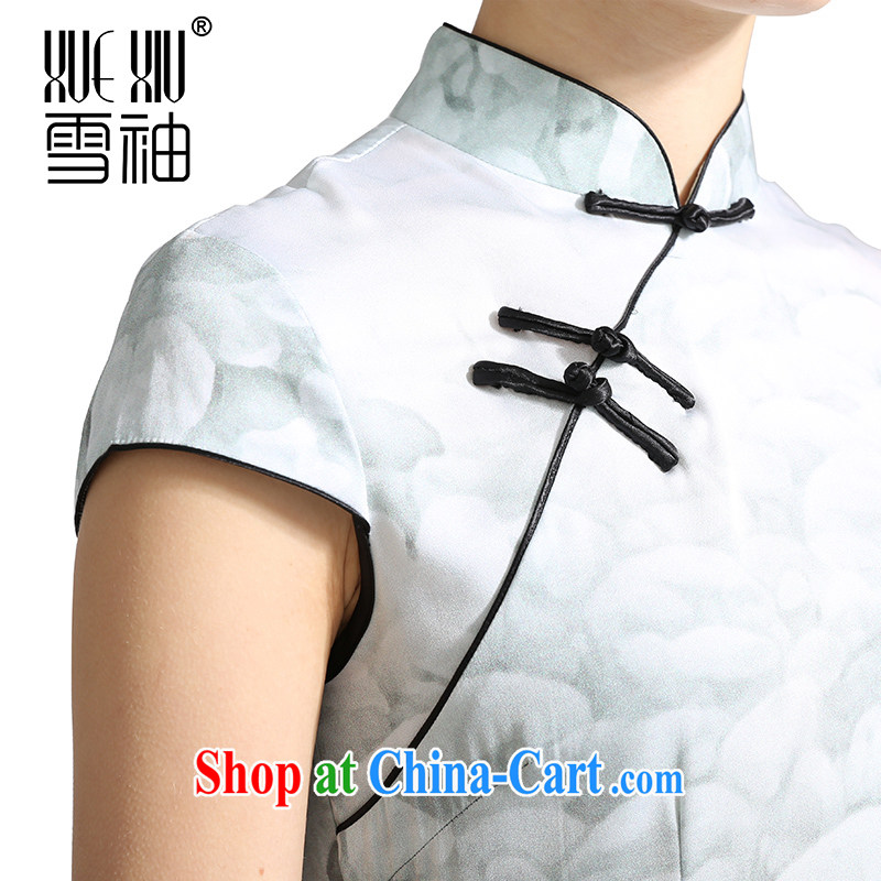 Snow cuff 2014 spring and summer Jurchen, Silk Cheongsam sauna silk heavy silk Silk Dresses stamp silk skirt white M, snow cuff (xuexiu), online shopping