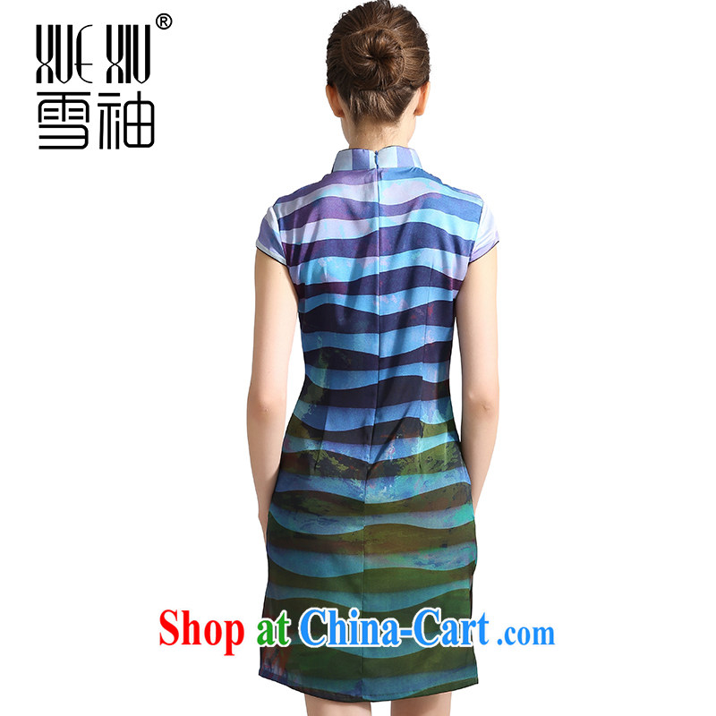 Snow cuff 2014 spring and summer, stamp duty is silk dresses, silk The Silk Cheongsam Jurchen silk skirt blue XXL, snow cuff (xuexiu), on-line shopping