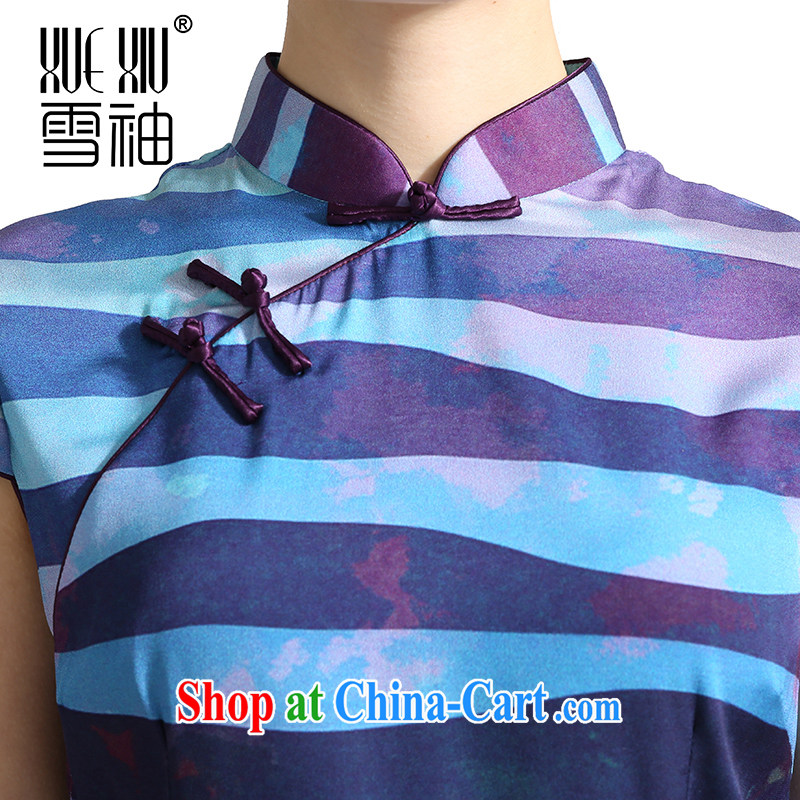 Snow cuff 2014 spring and summer, stamp duty is silk dresses, silk The Silk Cheongsam Jurchen silk skirt blue XXL, snow cuff (xuexiu), on-line shopping