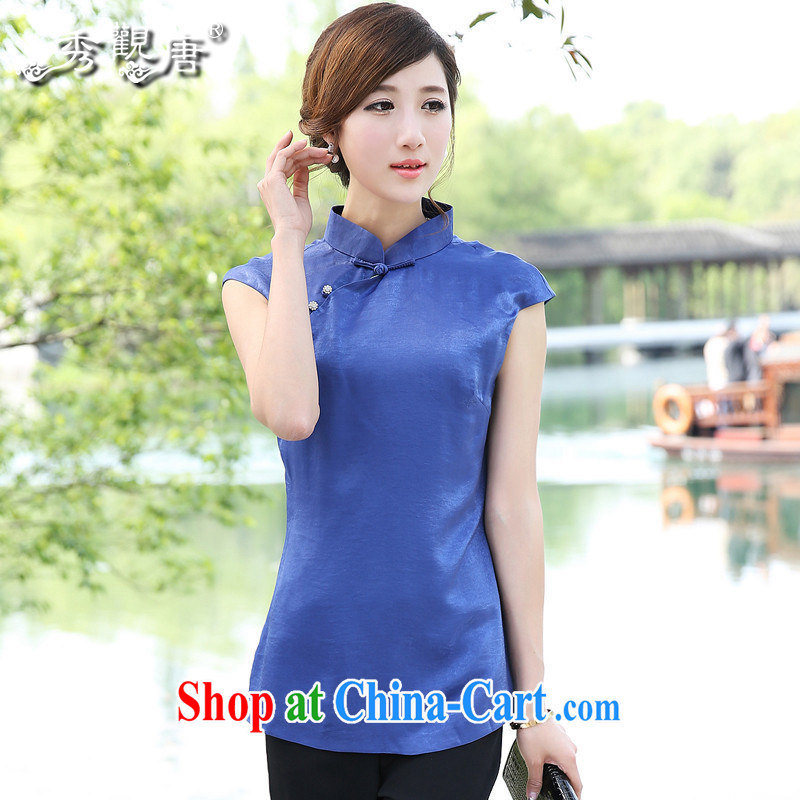 The CYD HO Kwun Tong' Director Jacob pigment Chinese T-shirt summer 2015 antique Chinese beauty T-shirt G 13,518 blue XXL