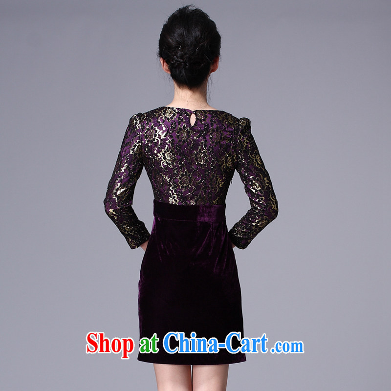 The CYD HO Kwun Tong' true feelings of spring 2014 in velvet cuff improved cheongsam stitching lace fashion cheongsam dress skirt G 85,882 short-sleeved purple L, Sau looked Tang, shopping on the Internet