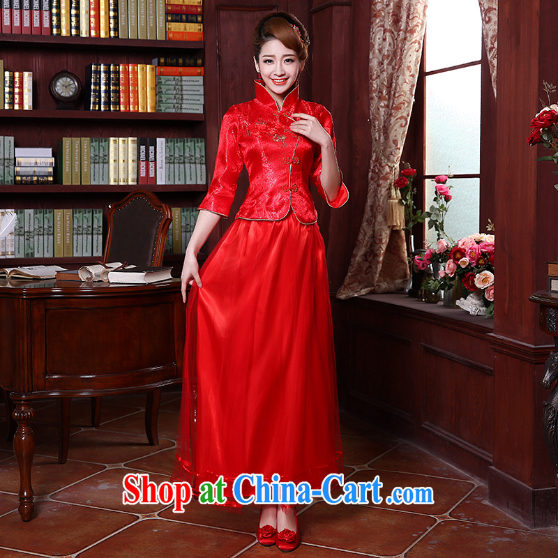 There is embroidery bridal 2015 new marriage improved long, 7 cuff antique beauty bridal dresses red XXL Suzhou shipment. It is absolutely not a bride, shopping on the Internet