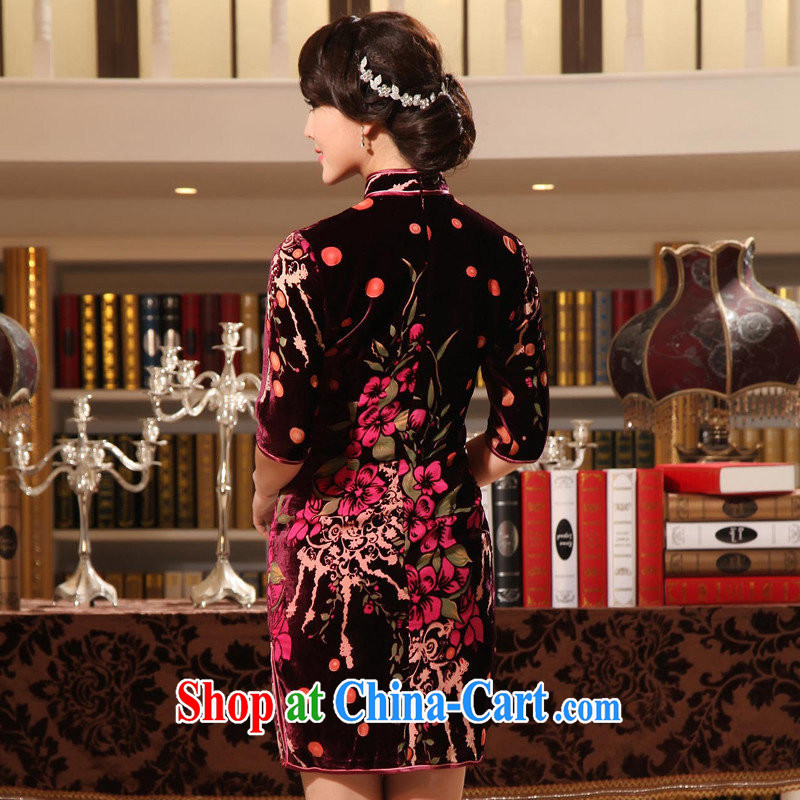 The CYD HO Kwun Tong' flower Aviation of the classic cuff Silk Cheongsam dress summer 2014 new, lint-free cloth, stamp duty is silk cheongsam dress G of 911,391 red XXXL, Sau looked Tang, shopping on the Internet