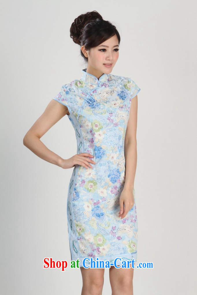 Nigeria, the 2014 spring and summer for China wind improved short-sleeve, long cheongsam Chinese show clothing - 1 blue S pictures, price, brand platters! Elections are good character, the national distribution, so why buy now enjoy more preferential! Health