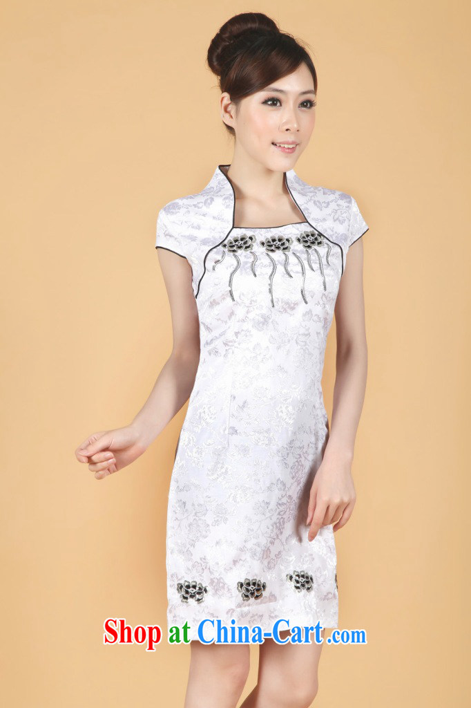 Nigeria, the 2014 New in the summer long-waist short sleeves and collar hand-painted improved cheongsam Chinese clothing show white M pictures, price, brand platters! Elections are good character, the national distribution, so why buy now enjoy more preferential! Health