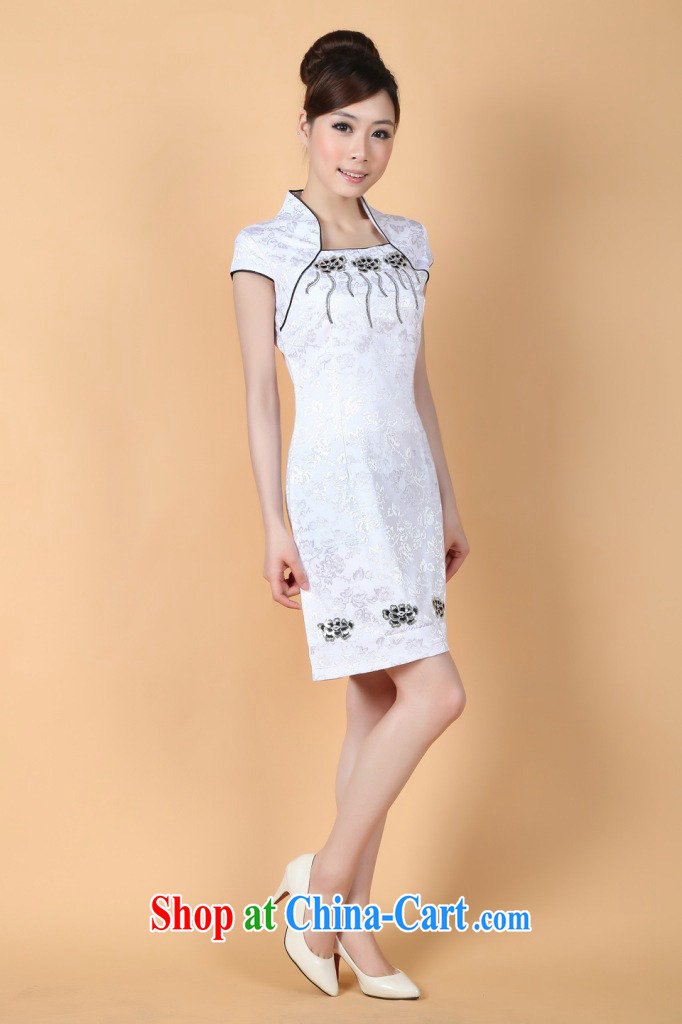 Nigeria, the 2014 New in the summer long-waist short sleeves and collar hand-painted improved cheongsam Chinese clothing show white M pictures, price, brand platters! Elections are good character, the national distribution, so why buy now enjoy more preferential! Health