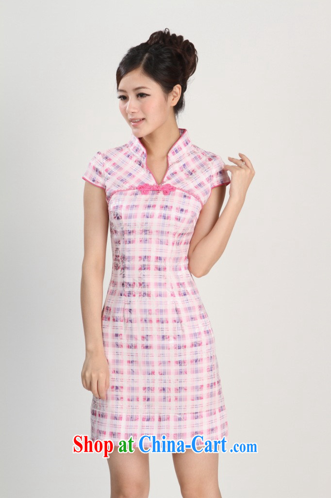 Floor is still building female new summer, for grid National wind improved short-sleeved, long, short cheongsam women pink M pictures, price, brand platters! Elections are good character, the national distribution, so why buy now enjoy more preferential! Health