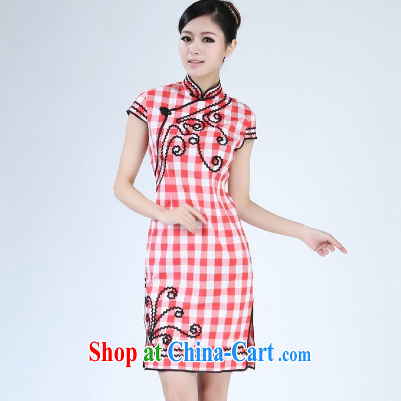 ground floor is still building female new summer, for grid China wind improved short-sleeved qipao Chinese female - 1 red 2 XL, the property is still property, shopping on the Internet
