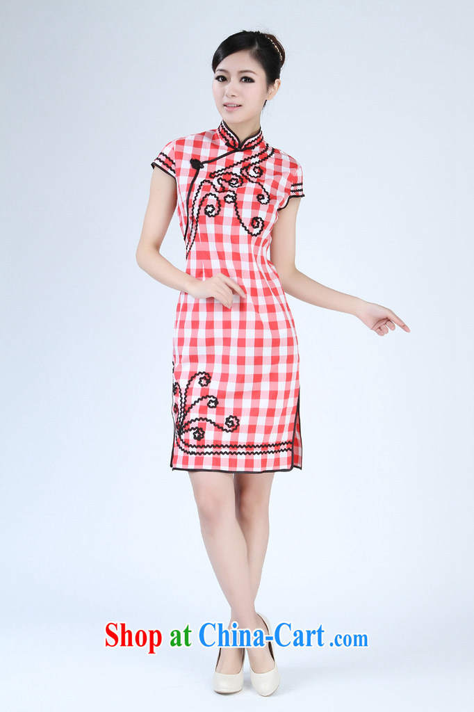 Floor is still building female new summer, for grid China wind improved short-sleeved qipao Chinese female - 1 red 2 XL pictures, price, brand platters! Elections are good character, the national distribution, so why buy now enjoy more preferential! Health