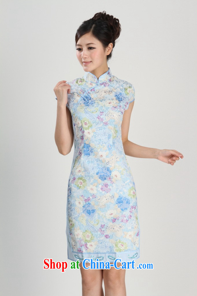 Floor is still building female new summer, for China wind improved short-sleeve, long cheongsam Chinese female show clothing - 1 blue S pictures, price, brand platters! Elections are good character, the national distribution, so why buy now enjoy more preferential! Health