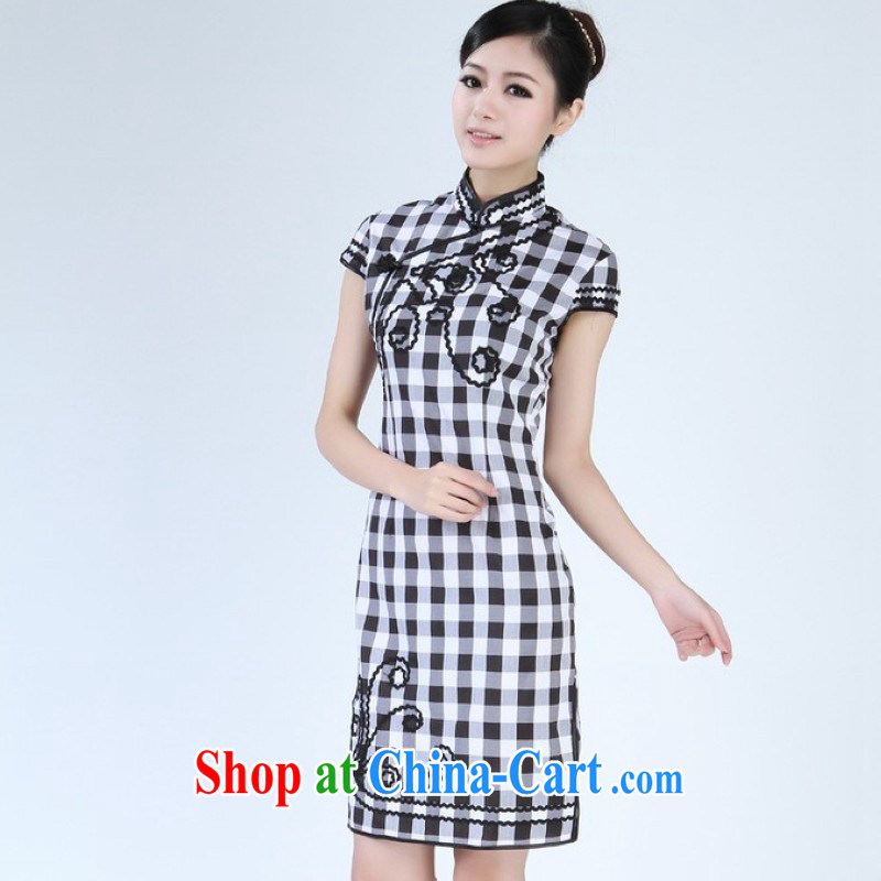 Nigeria, the 2014 new summer the collar tartan China wind improved short-sleeved qipao Tang - 3 white M