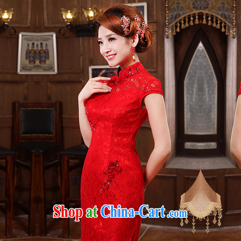 Angel, manually in accordance with flowers, dresses 2015 new marriages bows short cheongsam dress improved retro dresses bridal toast serving short flag red L, Tslyzm, shopping on the Internet
