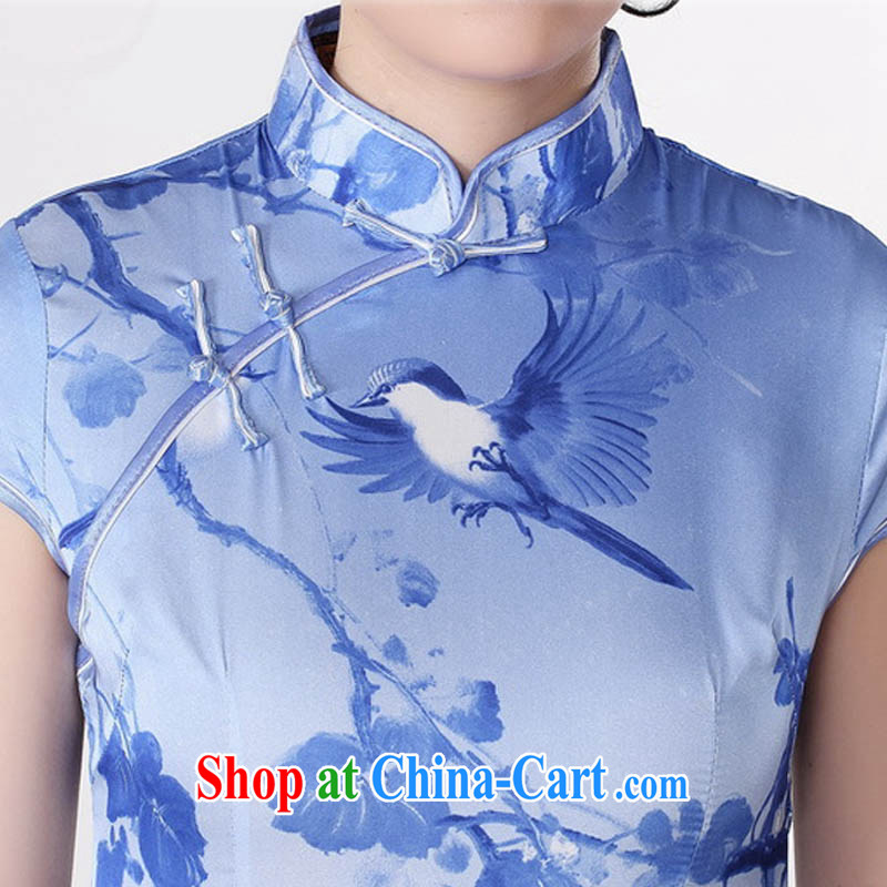Summer 2015 new Stylish retro high-end silk hand-tie stamp duty, for improved short-sleeved low-power's graphics waist cheongsam dress D A 0197 light gray 165/L, capital city sprawl, shopping on the Internet