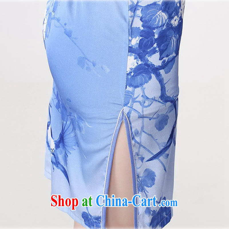 Summer 2015 new Stylish retro high-end silk hand-tie stamp duty, for improved short-sleeved low-power's graphics waist cheongsam dress D A 0197 light gray 165/L, capital city sprawl, shopping on the Internet