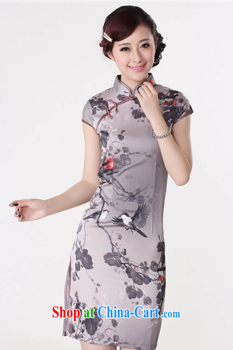 Summer 2015 new Stylish retro high-end silk hand-tie stamp duty, for improved short-sleeved low-power's graphics waist cheongsam dress D A 0197 light gray 165/L pictures, price, brand platters! Elections are good character, the national distribution, so why buy now enjoy more preferential! Health